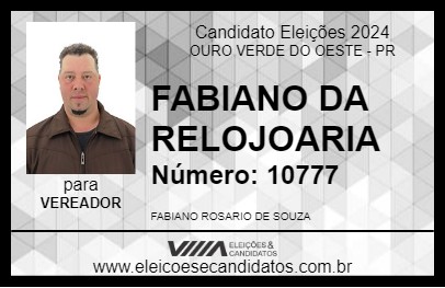 Candidato FABIANO DA RELOJOARIA 2024 - OURO VERDE DO OESTE - Eleições