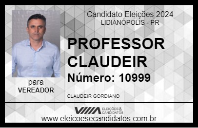 Candidato PROFESSOR CLAUDEIR 2024 - LIDIANÓPOLIS - Eleições