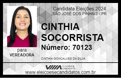 Candidato CINTHIA SOCORRISTA 2024 - SÃO JOSÉ DOS PINHAIS - Eleições