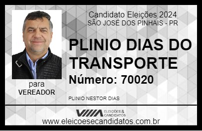 Candidato PLINIO DIAS DO TRANSPORTE 2024 - SÃO JOSÉ DOS PINHAIS - Eleições