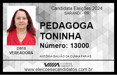 Candidato PEDAGOGA TONINHA 2024 - SARANDI - Eleições