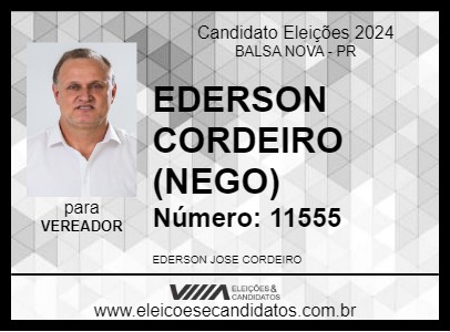 Candidato EDERSON CORDEIRO (NEGO) 2024 - BALSA NOVA - Eleições