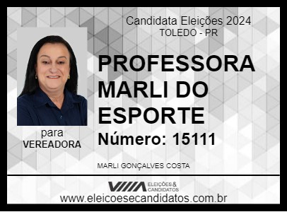 Candidato PROFESSORA MARLI DO ESPORTE 2024 - TOLEDO - Eleições