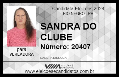 Candidato SANDRA DO CLUBE 2024 - RIO NEGRO - Eleições