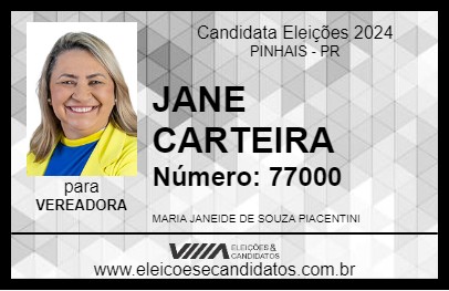 Candidato JANE CARTEIRA 2024 - PINHAIS - Eleições