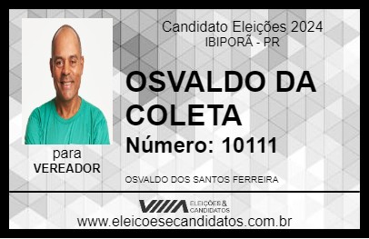 Candidato OSVALDO DA COLETA 2024 - IBIPORÃ - Eleições