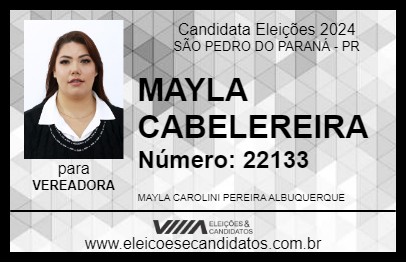 Candidato MAYLA CABELEREIRA 2024 - SÃO PEDRO DO PARANÁ - Eleições