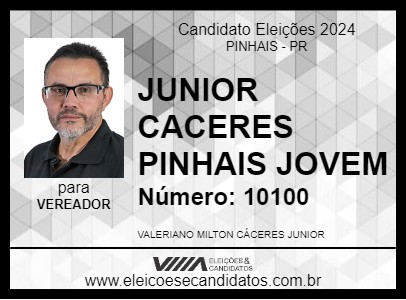 Candidato JUNIOR CACERES PINHAIS JOVEM 2024 - PINHAIS - Eleições