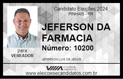 Candidato JEFERSON DA FARMACIA 2024 - PINHAIS - Eleições