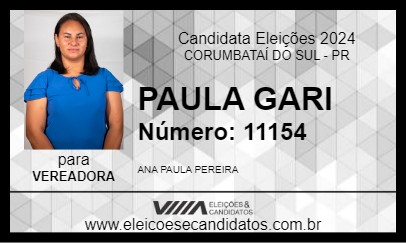 Candidato PAULA GARI 2024 - CORUMBATAÍ DO SUL - Eleições