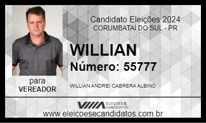 Candidato WILLIAN 2024 - CORUMBATAÍ DO SUL - Eleições