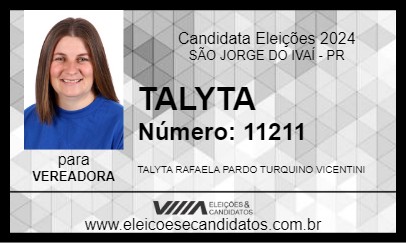 Candidato TALYTA 2024 - SÃO JORGE DO IVAÍ - Eleições