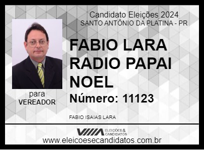 Candidato FABIO LARA RADIO PAPAI NOEL 2024 - SANTO ANTÔNIO DA PLATINA - Eleições