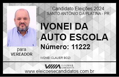 Candidato IVONEI DA AUTO ESCOLA 2024 - SANTO ANTÔNIO DA PLATINA - Eleições