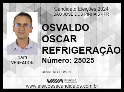 Candidato OSVALDO OSCAR REFRIGERAÇÃO 2024 - SÃO JOSÉ DOS PINHAIS - Eleições