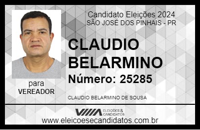 Candidato CLAUDIO BELARMINO 2024 - SÃO JOSÉ DOS PINHAIS - Eleições