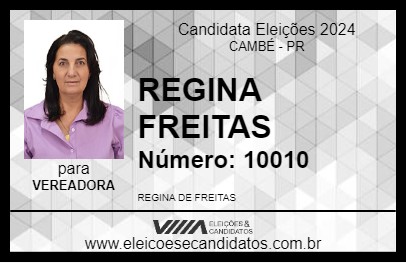 Candidato REGINA FREITAS 2024 - CAMBÉ - Eleições