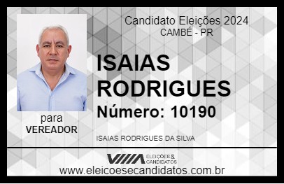 Candidato ISAIAS RODRIGUES 2024 - CAMBÉ - Eleições