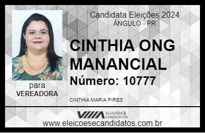 Candidato CINTHIA ONG MANANCIAL 2024 - ÂNGULO - Eleições