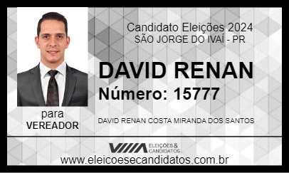 Candidato DAVID RENAN 2024 - SÃO JORGE DO IVAÍ - Eleições