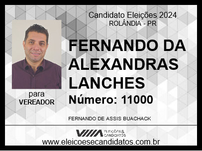 Candidato FERNANDO DA ALEXANDRAS LANCHES 2024 - ROLÂNDIA - Eleições