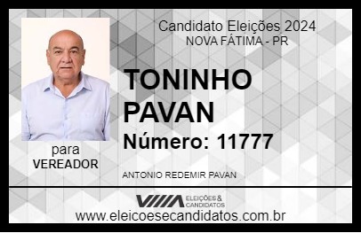 Candidato TONINHO PAVAN 2024 - NOVA FÁTIMA - Eleições