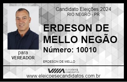 Candidato ERDESON DE MELLO NEGÃO 2024 - RIO NEGRO - Eleições