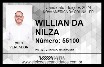 Candidato WILLIAN DA NILZA 2024 - NOVA AMÉRICA DA COLINA - Eleições