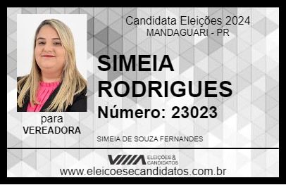 Candidato SIMEIA RODRIGUES 2024 - MANDAGUARI - Eleições