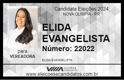 Candidato ELIDA EVANGELISTA 2024 - NOVA OLÍMPIA - Eleições