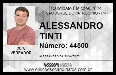 Candidato ALESSANDRO TINTI 2024 - SÃO JORGE DO PATROCÍNIO - Eleições