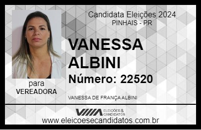 Candidato VANESSA ALBINI 2024 - PINHAIS - Eleições