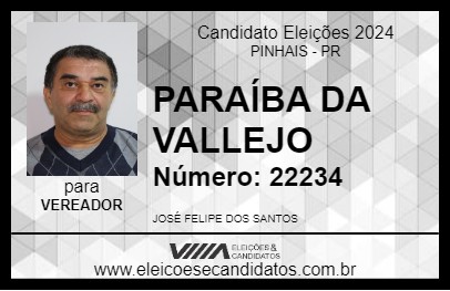 Candidato PARAÍBA DA VALLEJO 2024 - PINHAIS - Eleições