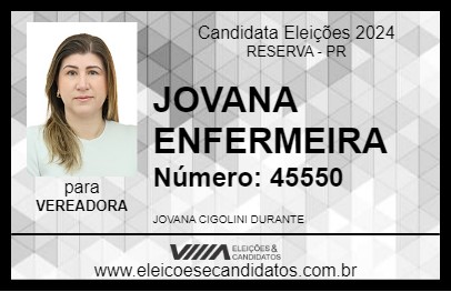 Candidato JOVANA ENFERMEIRA 2024 - RESERVA - Eleições