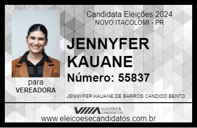 Candidato JENNYFER KAUANE 2024 - NOVO ITACOLOMI - Eleições