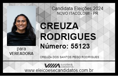 Candidato CREUZA RODRIGUES 2024 - NOVO ITACOLOMI - Eleições