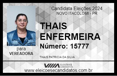 Candidato THAIS ENFERMEIRA 2024 - NOVO ITACOLOMI - Eleições