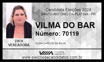 Candidato VILMA DO BAR 2024 - SANTO ANTÔNIO DA PLATINA - Eleições