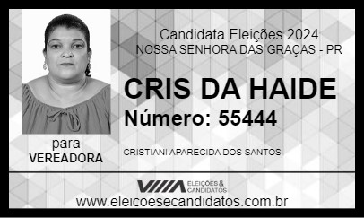 Candidato CRIS DA HAIDE 2024 - NOSSA SENHORA DAS GRAÇAS - Eleições