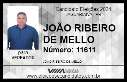 Candidato JOÃO RIBEIRO DE MELLO 2024 - JAGUARIAÍVA - Eleições