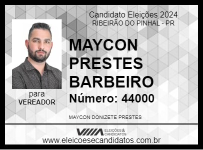 Candidato MAYCON PRESTES BARBEIRO 2024 - RIBEIRÃO DO PINHAL - Eleições