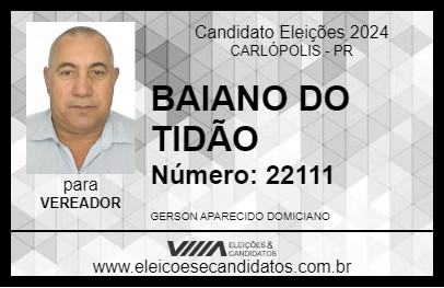 Candidato BAIANO DO TIDÃO 2024 - CARLÓPOLIS - Eleições