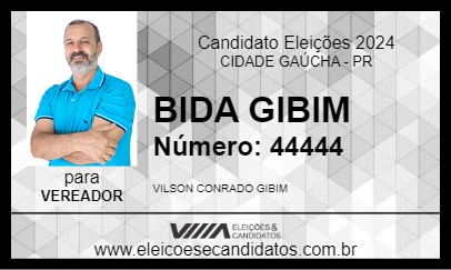 Candidato BIDA GIBIM 2024 - CIDADE GAÚCHA - Eleições