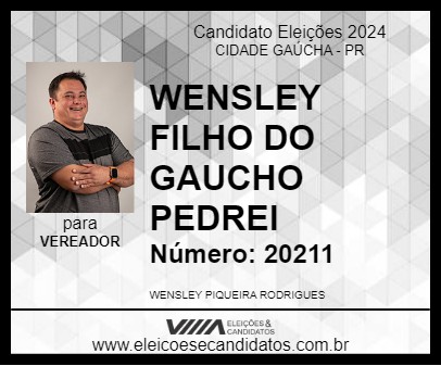 Candidato WENSLEY FILHO DO GAUCHO PEDREI 2024 - CIDADE GAÚCHA - Eleições