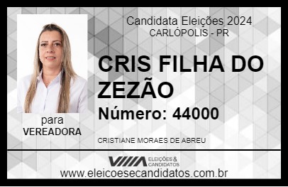 Candidato CRIS FILHA DO ZEZÃO 2024 - CARLÓPOLIS - Eleições