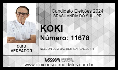 Candidato KOKI 2024 - BRASILÂNDIA DO SUL - Eleições