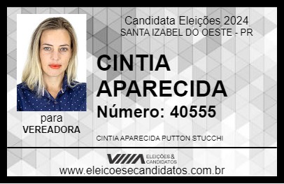 Candidato CINTIA APARECIDA 2024 - SANTA IZABEL DO OESTE - Eleições