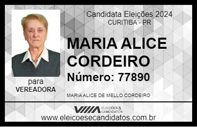 Candidato MARIA ALICE CORDEIRO 2024 - CURITIBA - Eleições