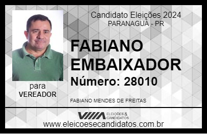 Candidato FABIANO EMBAIXADOR 2024 - PARANAGUÁ - Eleições