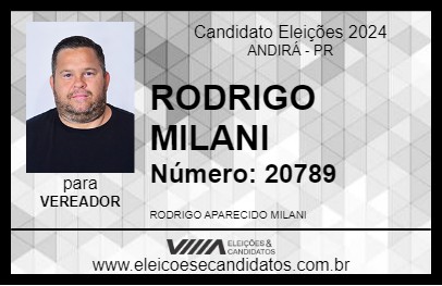 Candidato RODRIGO MILANI 2024 - ANDIRÁ - Eleições